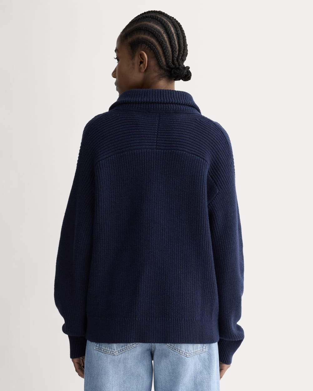 The Half-Zip in Everyday Cotton in Navy — detail view