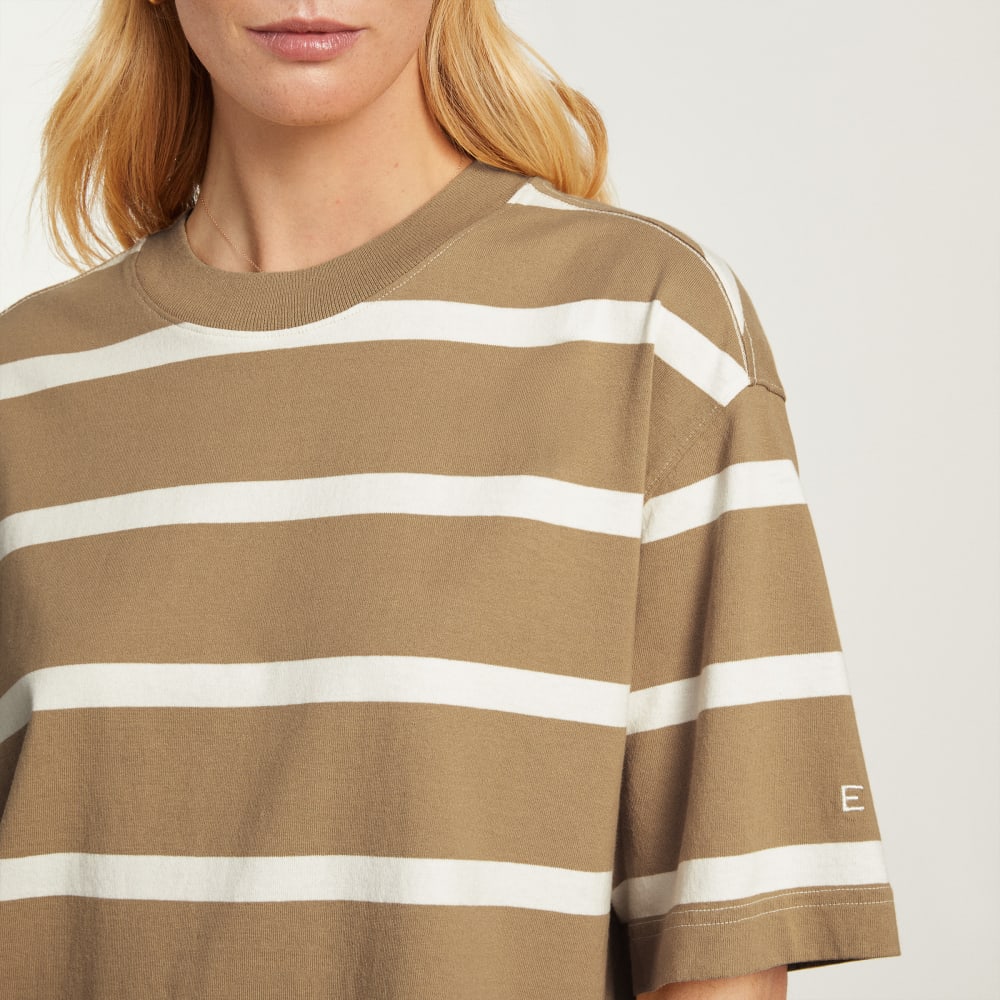 The Premium Weight Relaxed Tee in Iced Coffee / Tan — detail view
