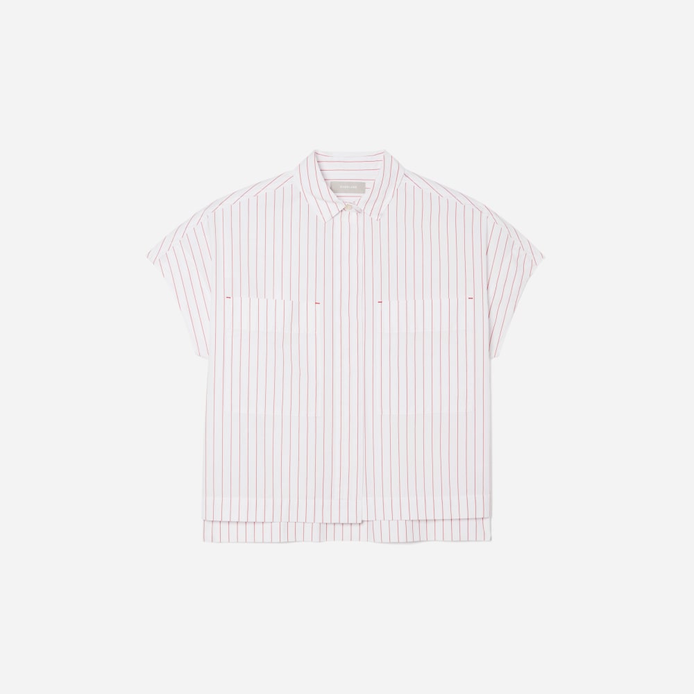 The Short-Sleeve Box Shirt in Red Pinstripe — front view