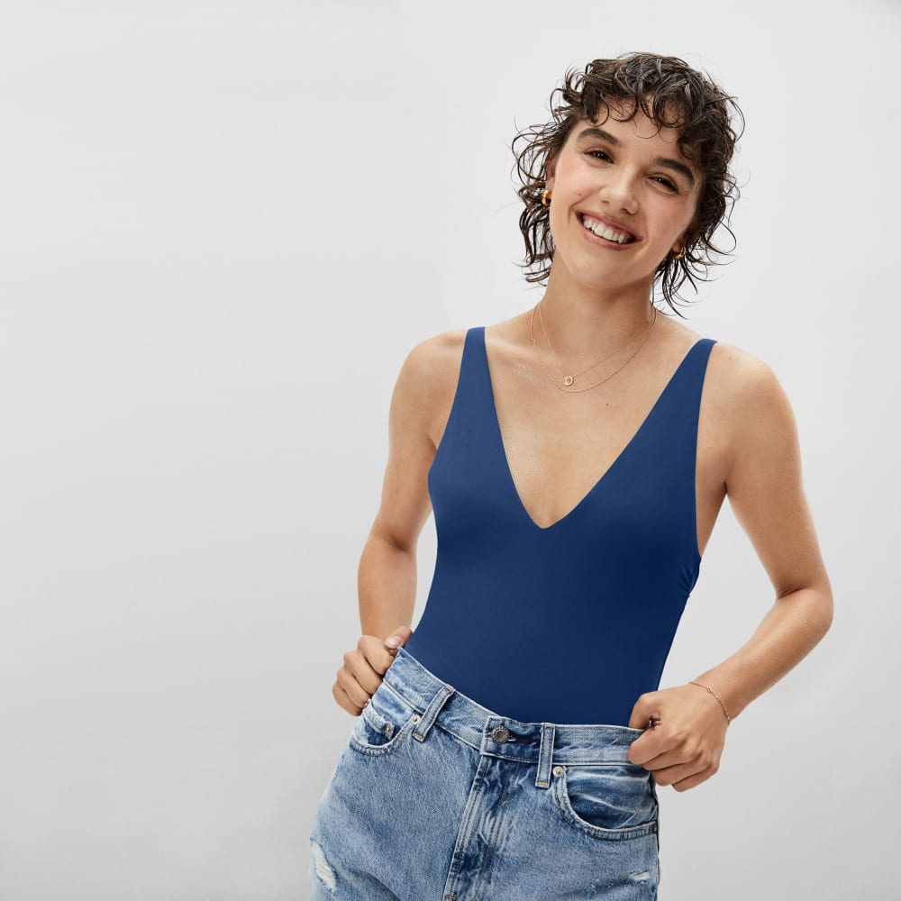 The V-Neck One-Piece in Blue Dusk — alternate view