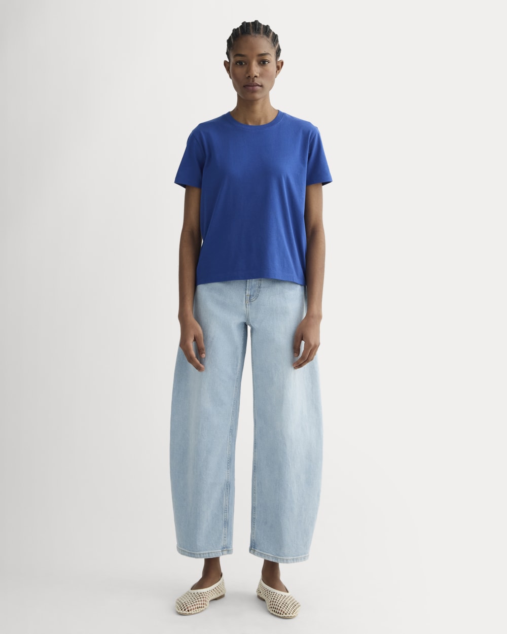 The Box-Cut Tee in Essential Cotton in Bright Cobalt — detail view