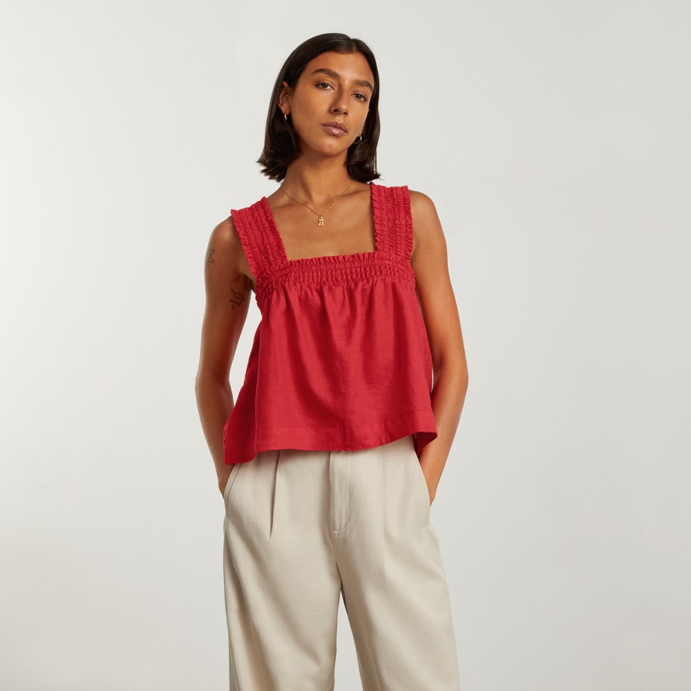 The Smocked Linen Cami in Goji Berry — alternate view