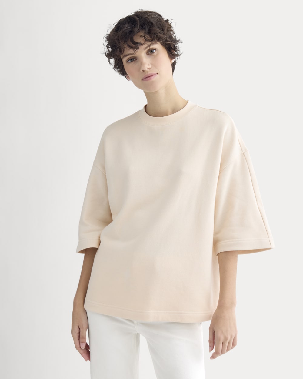 Lightweight Terry Oversized Tee in Parchment — front view
