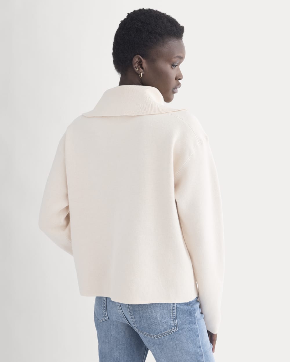 Double Knit Half-Zip in Cotton Merino in Bone/Cream/Sand/Light Camel — detail view