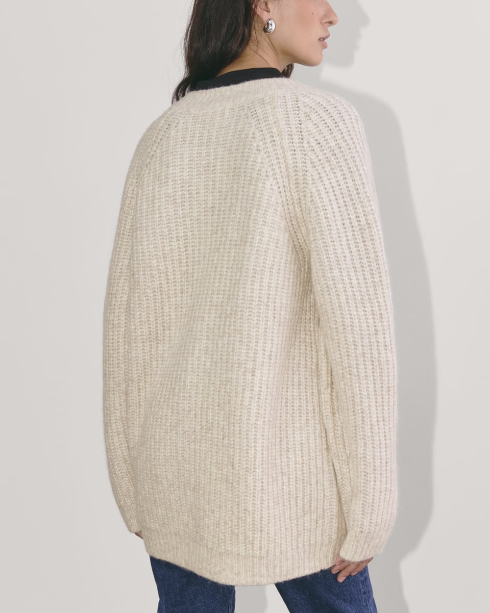 The Fisherman Cardigan in Cloud in Heathered Oat — detail view
