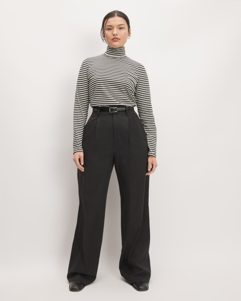 The Organic Cotton Turtleneck in Black / Bone — front view