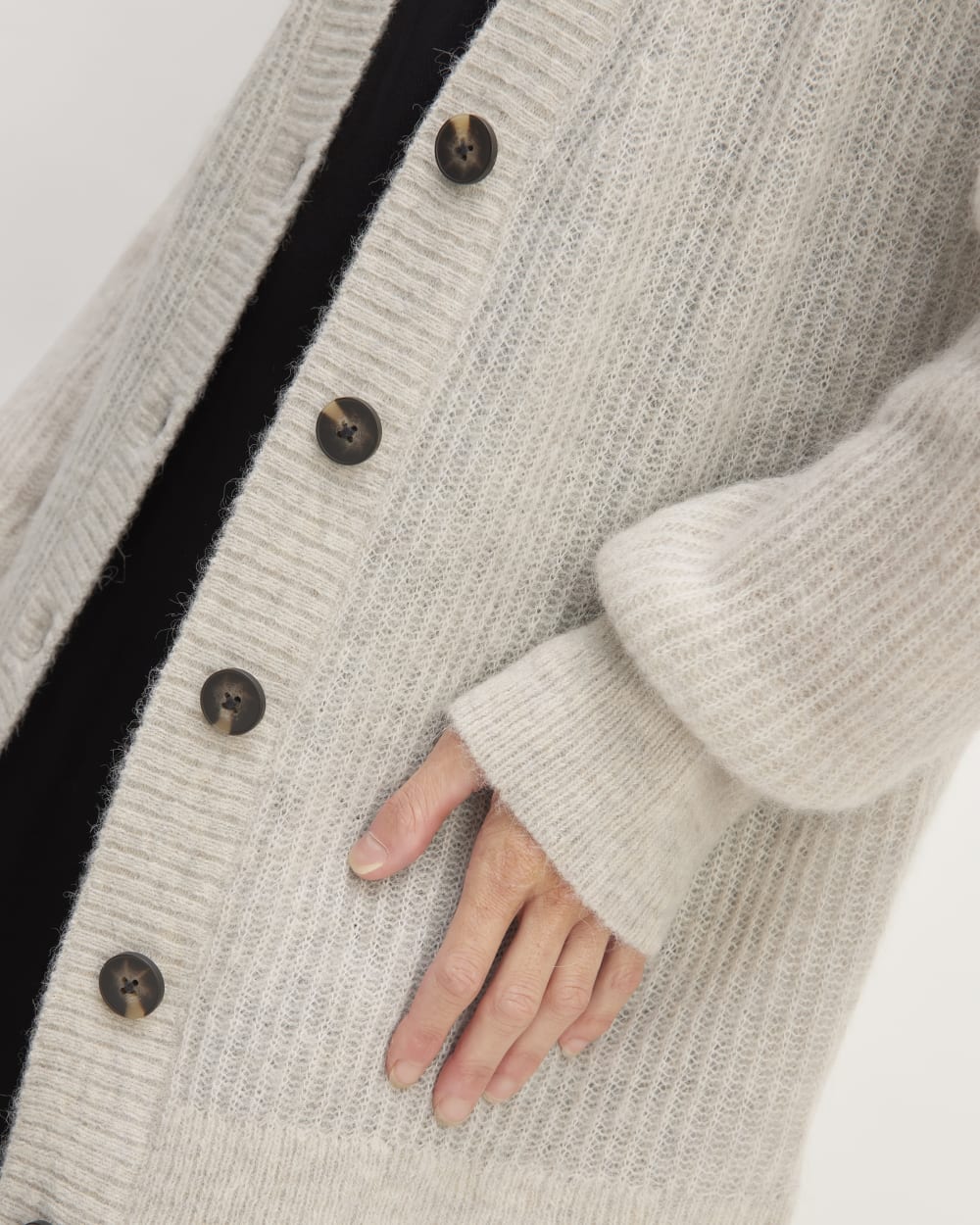 The Alpaca Oversized Cardigan in Almond — detail view