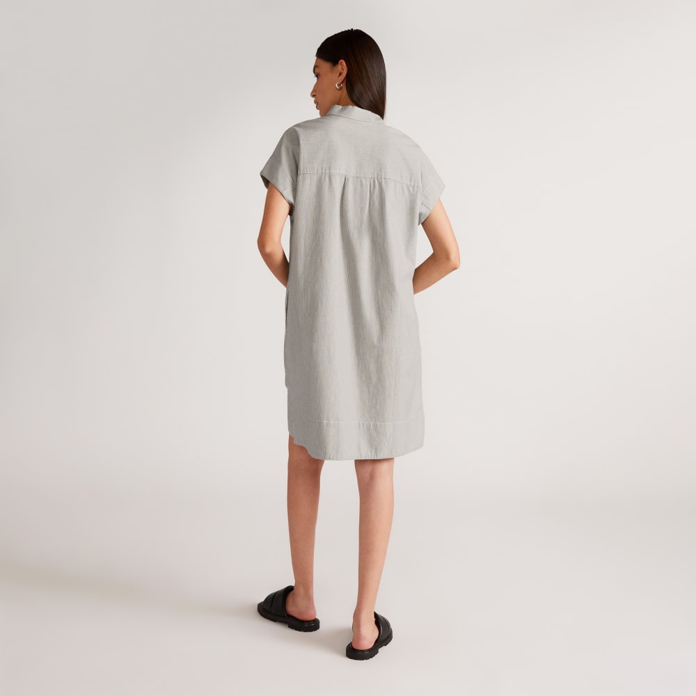 The Easy Workwear Dress in Canvas Tan / Navy — detail view