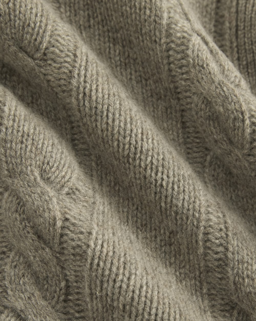 Cable Cardigan in Extrafine Luxe Merino in Heather Soft Taupe — detail view