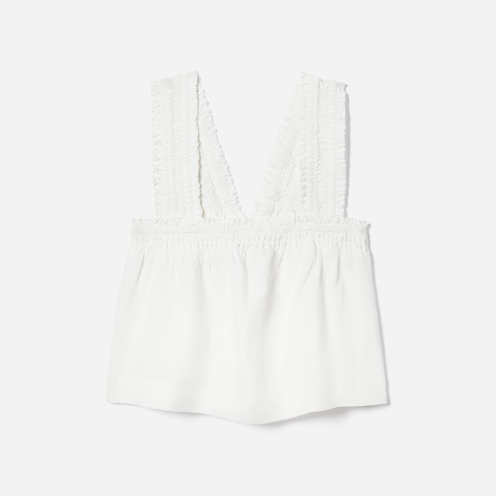 The Smocked Linen Cami in White — front view