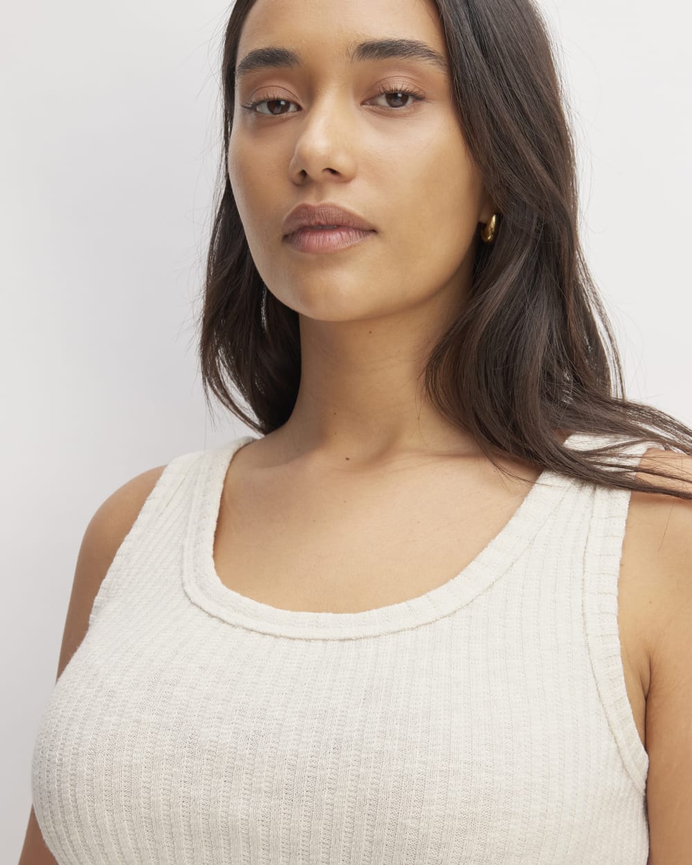 The Cozy Rib Tank in Bone — detail view