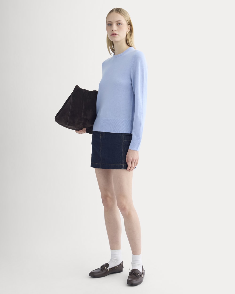 Cashmere Slim Crew Sweater in Open Air Blue — detail view