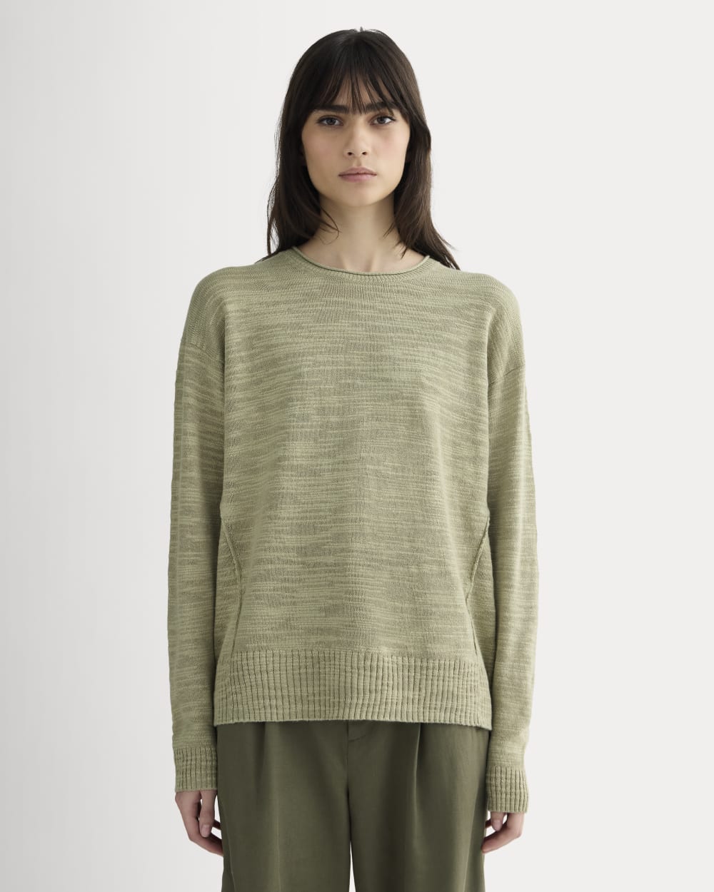 The Slouch Sweater in Cotton Linen in Eucalyptus — front view