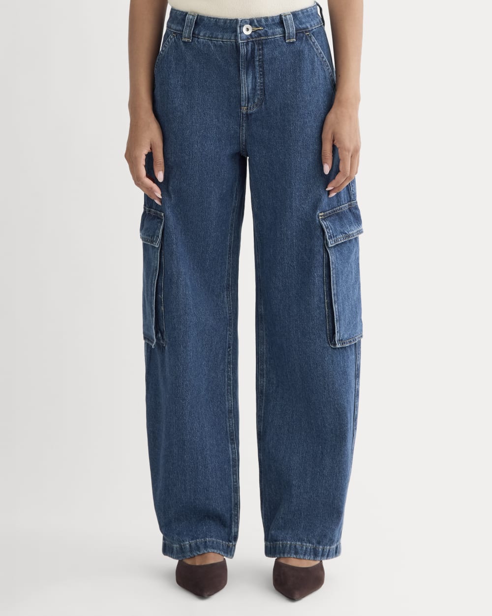 The Mid-Rise Cargo Jean in Tungsten Blue Stone — detail view