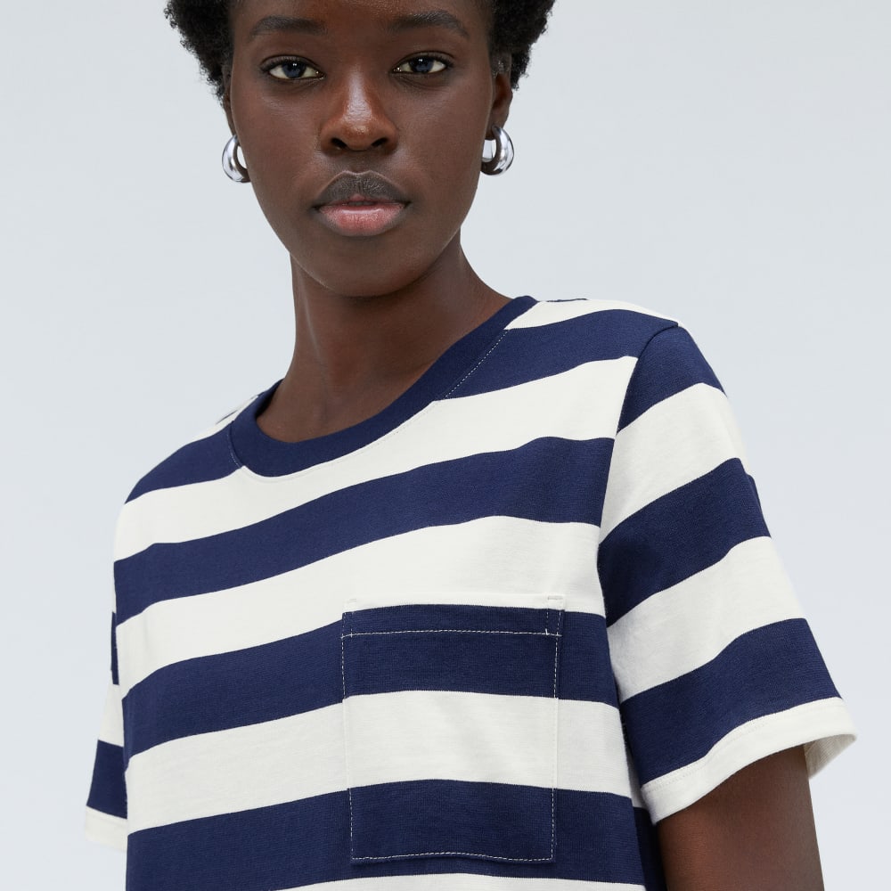 The Organic Cotton Weekend Tee Dress in Navy / Canvas — detail view