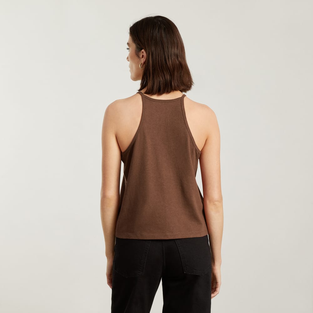 The Hemp Cutaway Tank in Espresso — detail view