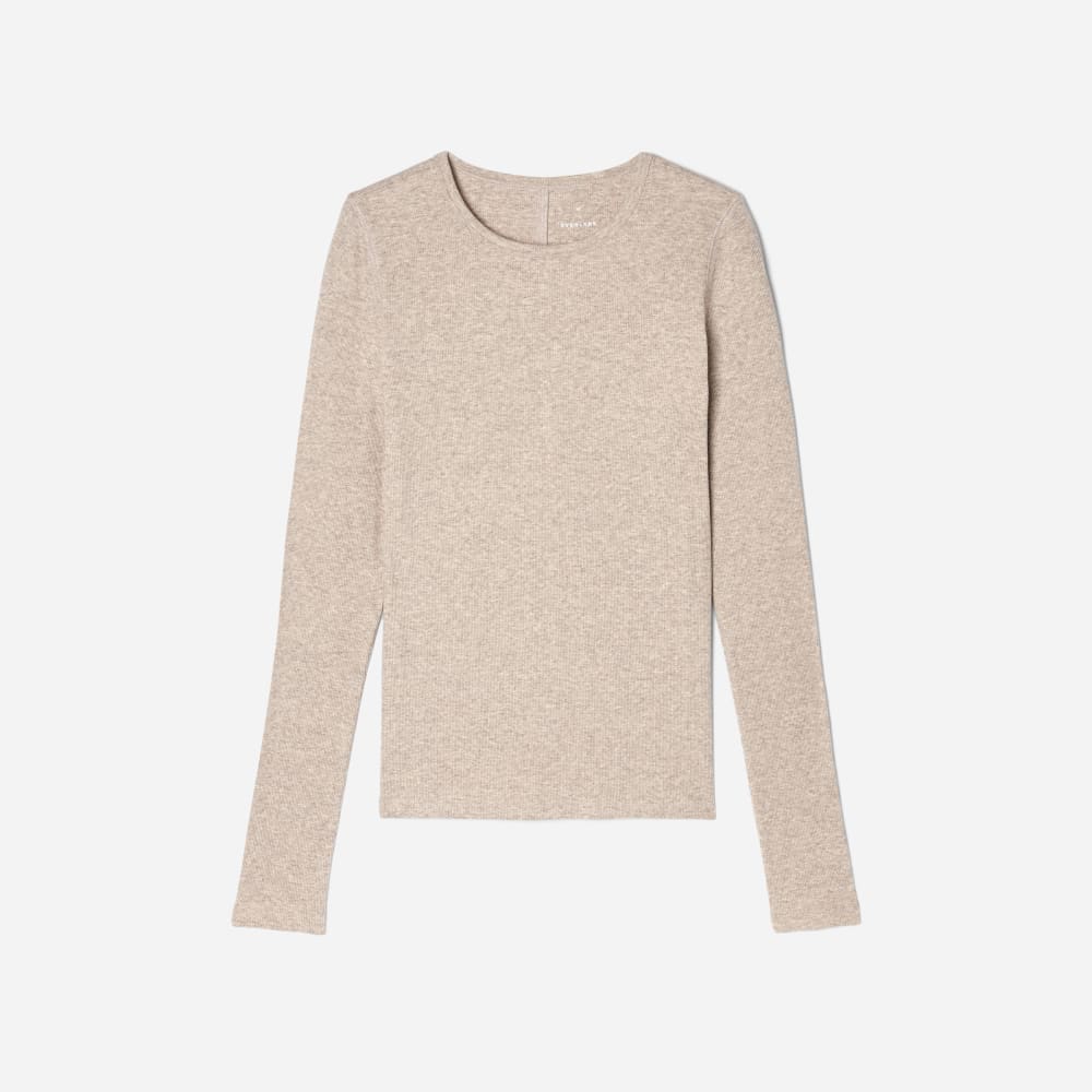 The Luxe Rib Long-Sleeve Crew in Heathered Meringue — alternate view