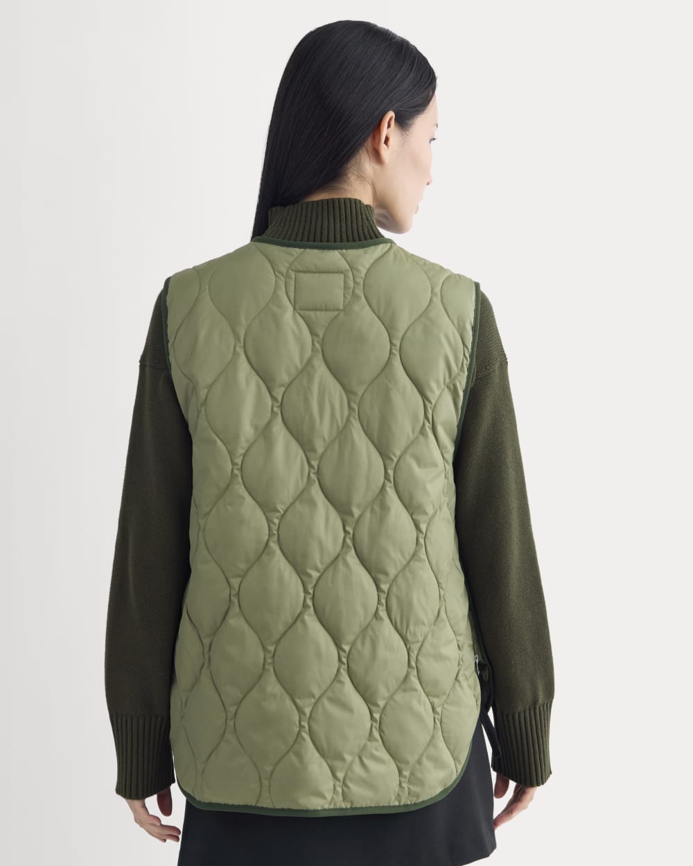 ReNew Quilted Vest in Lichen Green — detail view