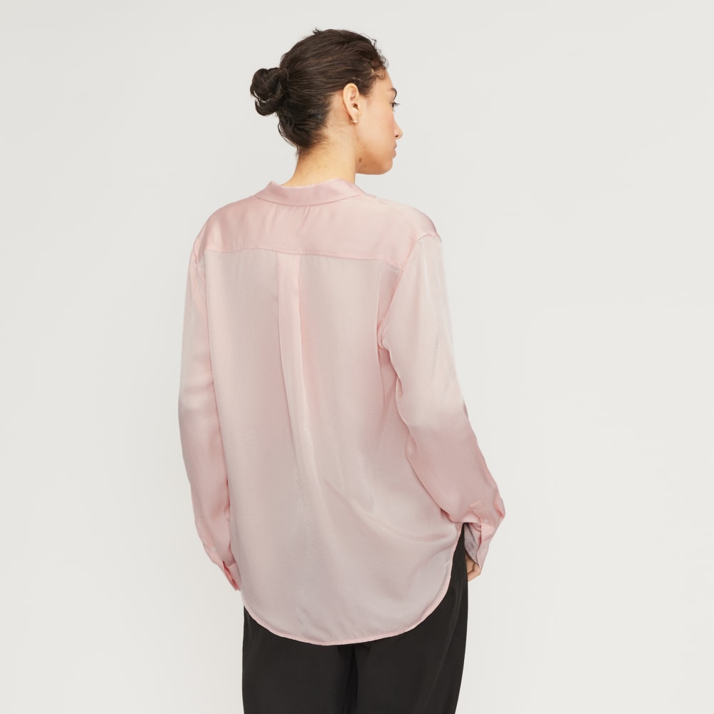 The Satin Relaxed Shirt in Petal Pink — detail view