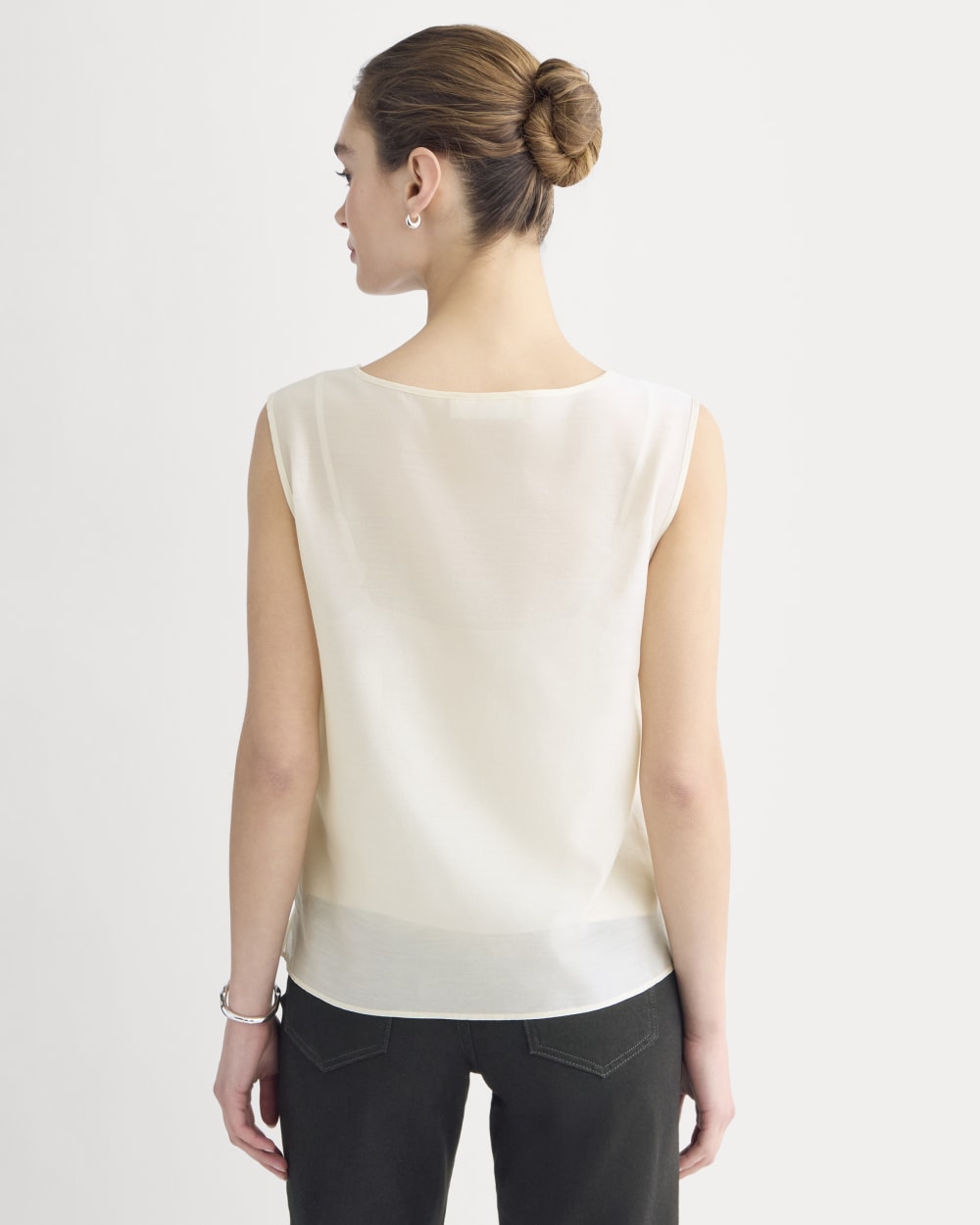 Sleeveless Top in Cotton-Silk Organza in Parchment — detail view