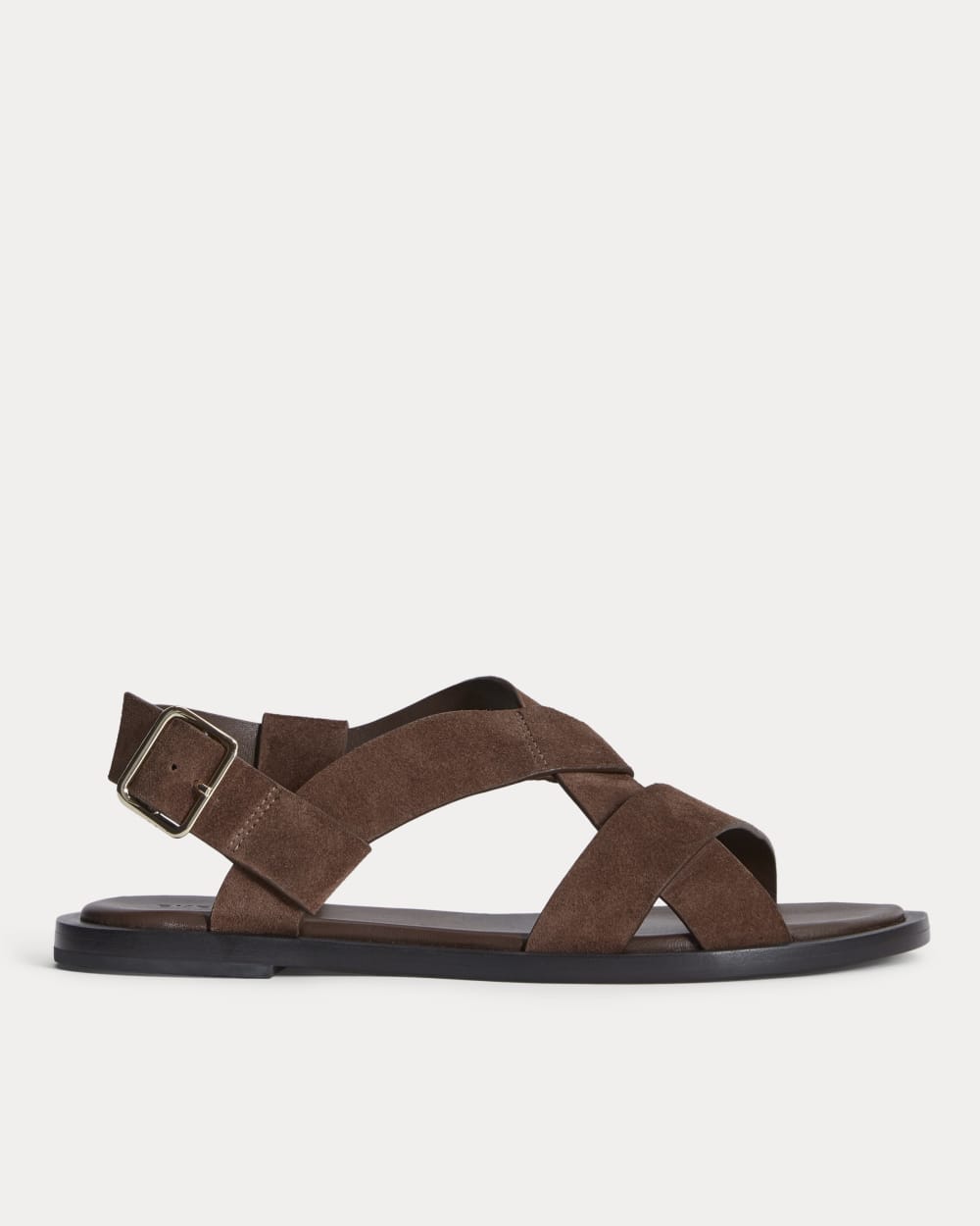 The City Strap Sandal in Burnt Umber Suede — front view