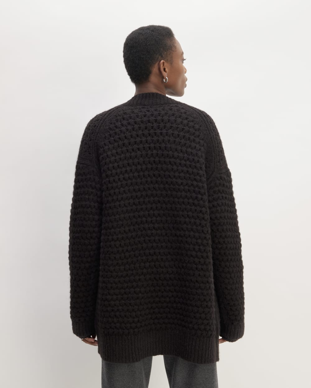 The Cloud Oversized Textured Cardigan in Black — detail view