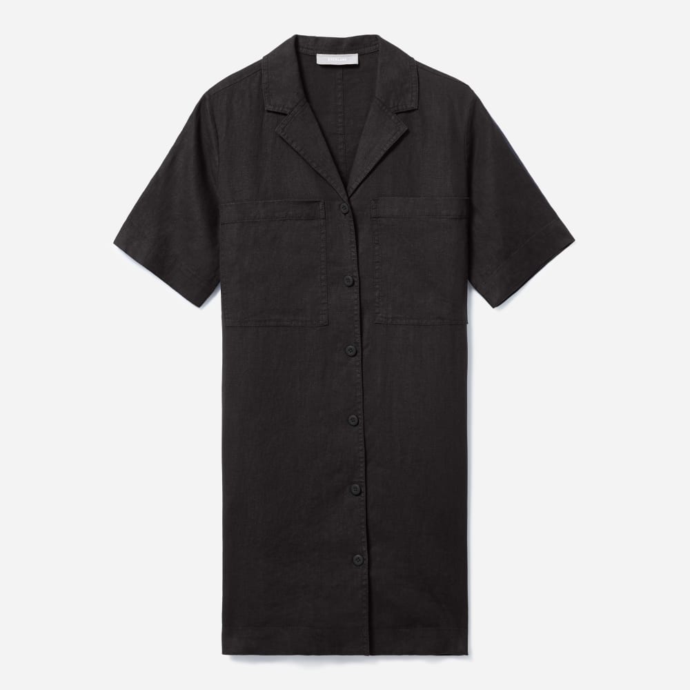 The Linen Workwear Dress in Black — alternate view