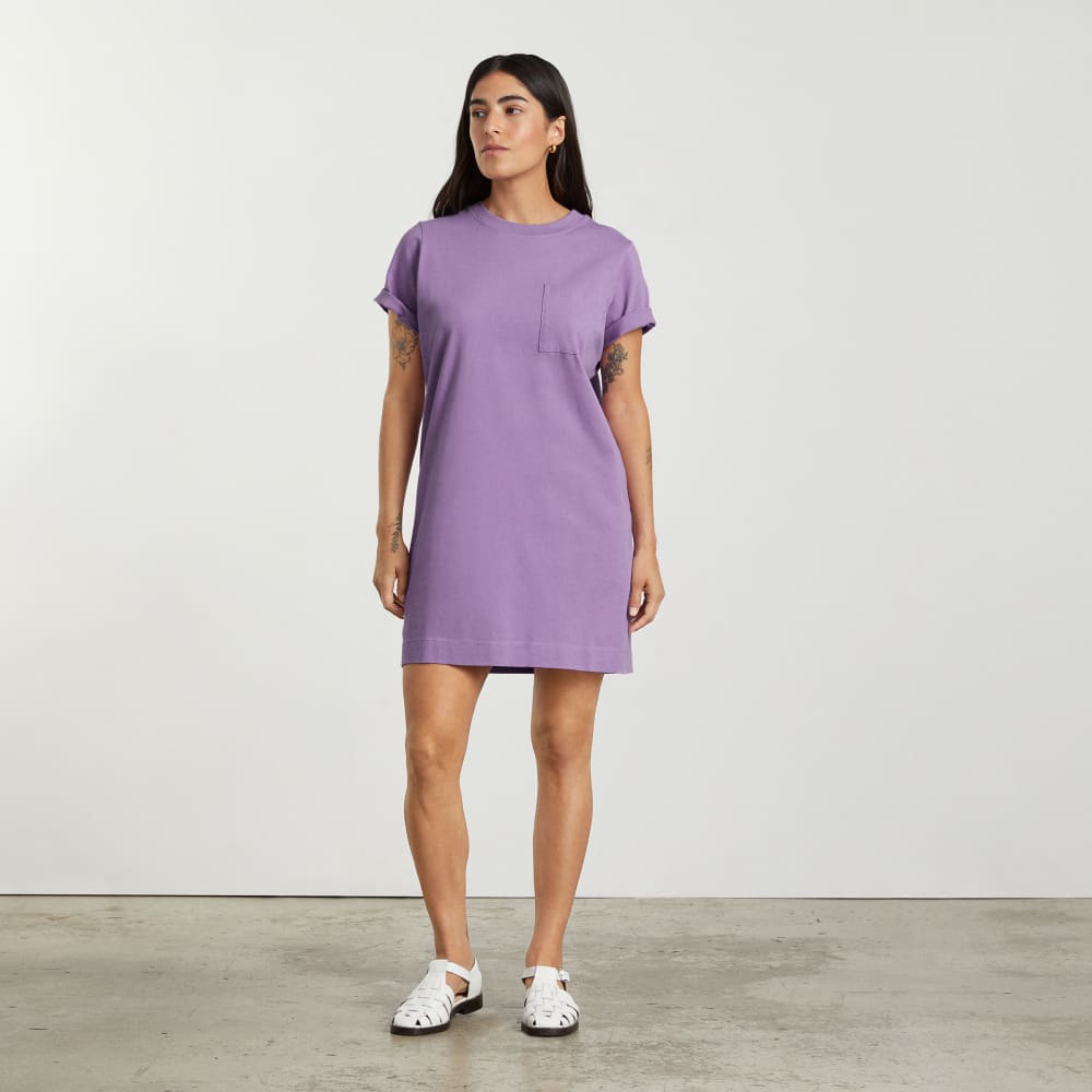 The Organic Cotton Weekend Tee Dress in Dark Orchid — detail view