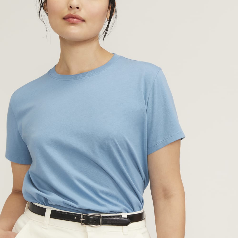 The Box-Cut Tee in Essential Cotton in Heritage Blue — detail view