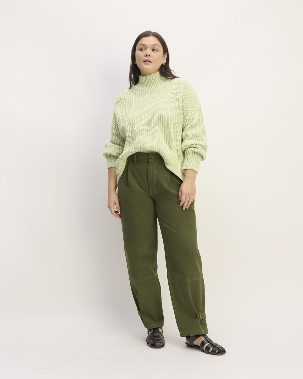 The Everlane x Marques' Almeida Canvas Oversized Barrel Pant in Deep Moss Green — front view