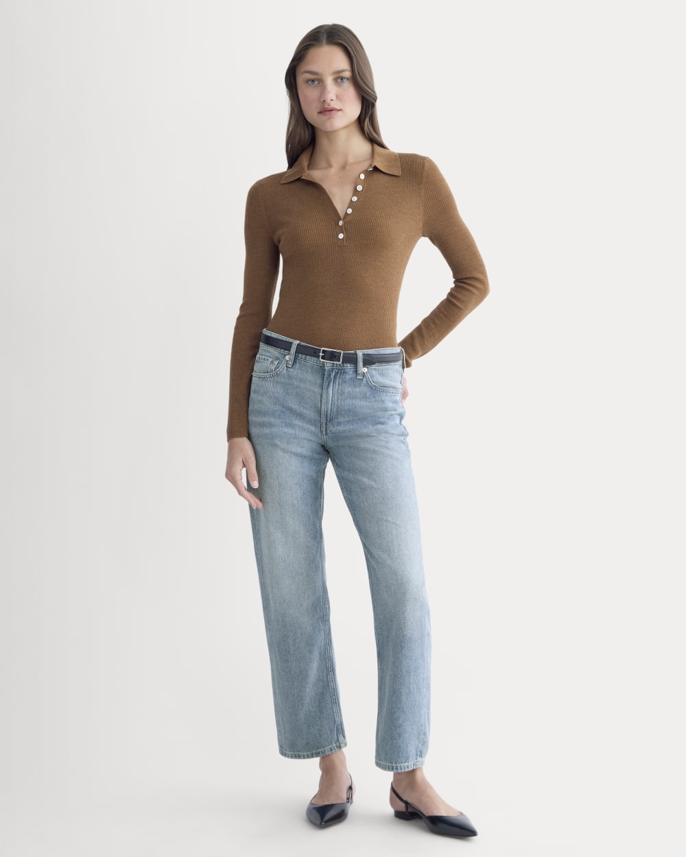 Low-Rise Straight Jean in Tungsten Scratch — front view