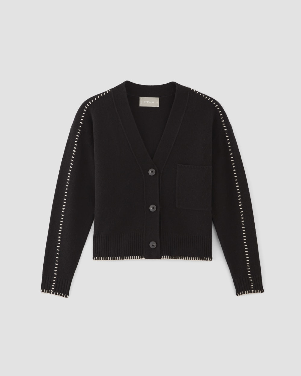 The Good Merino Wool Cardigan in Black / Buttermilk — alternate view