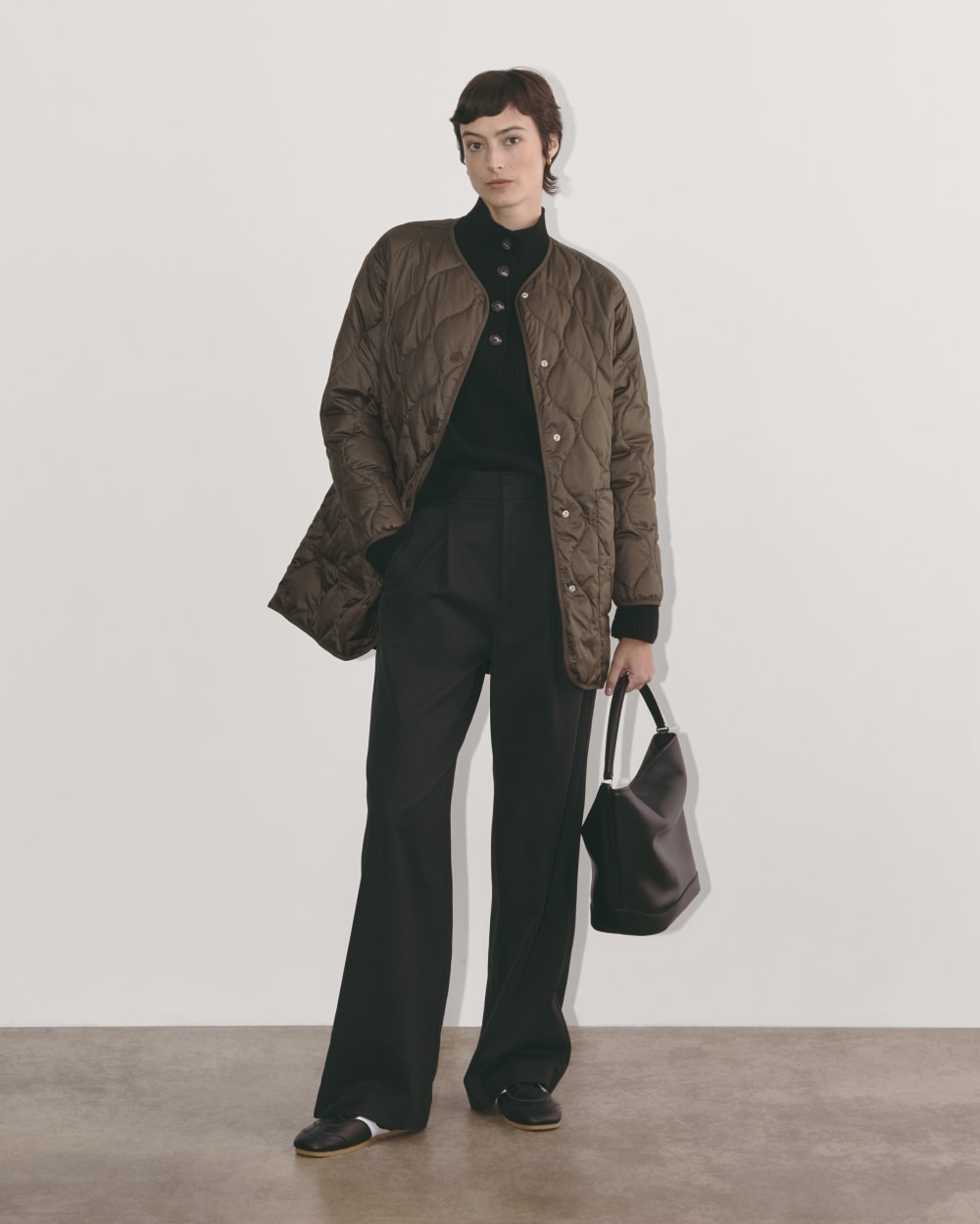 The Quilted Liner in Earth Brown — detail view