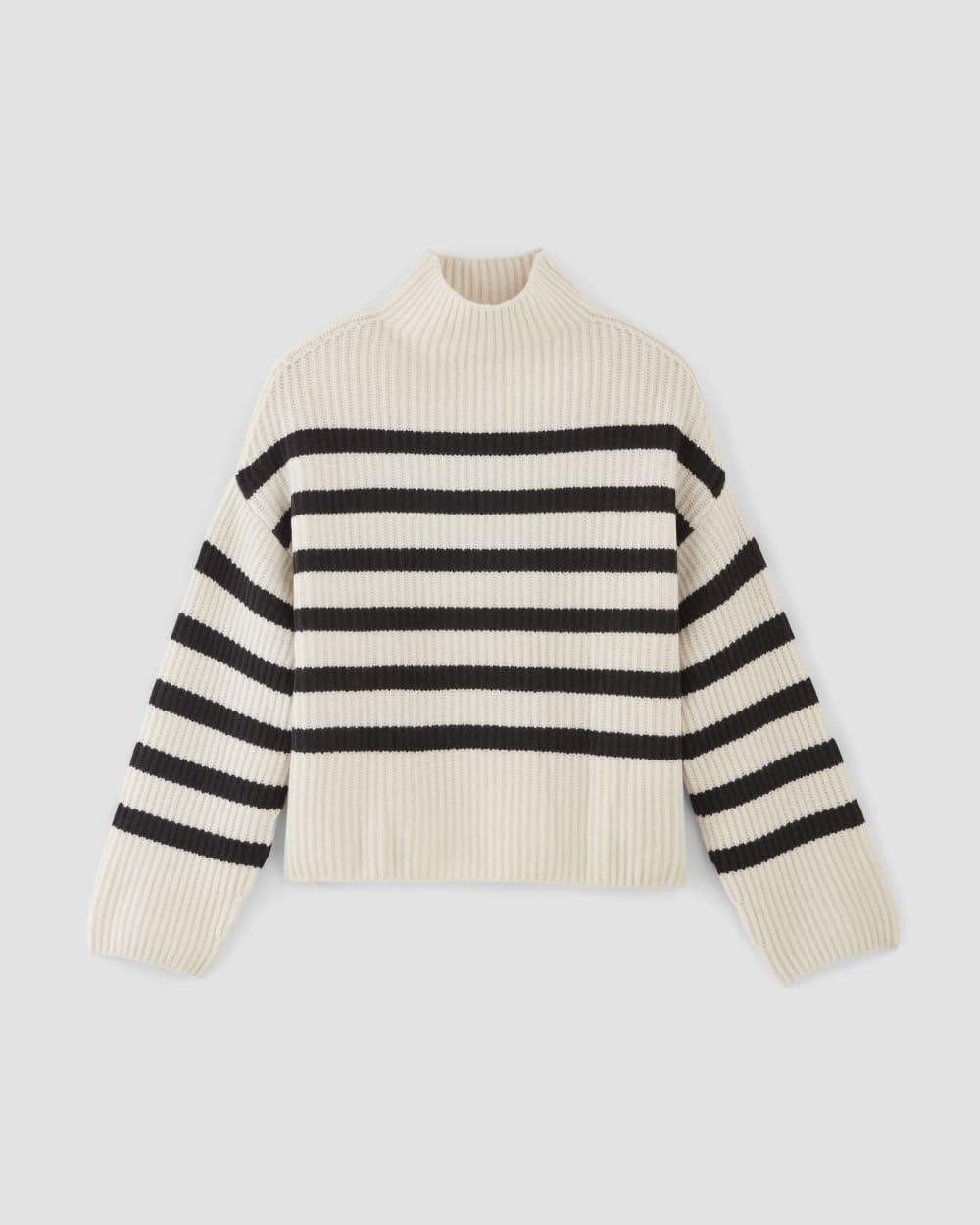 The Felted Merino Funnel-Neck Pullover in Black / Bone — alternate view