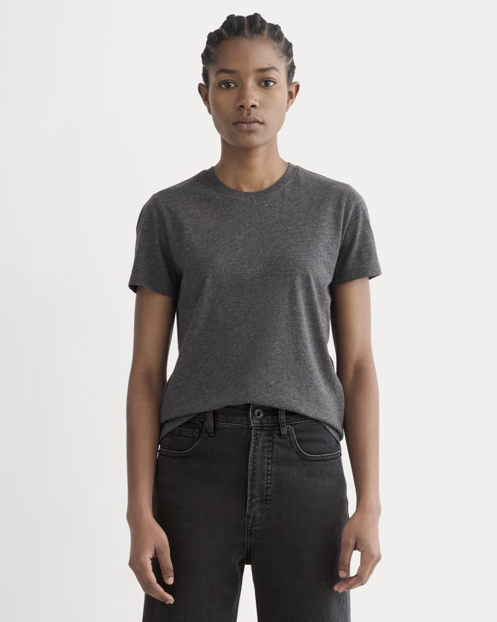 The Slim Crew in Essential Cotton in Heathered Soot — front view