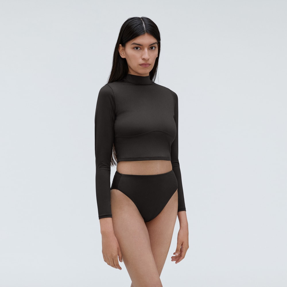 The High-Rise Cheeky Bikini Bottom in Black — detail view