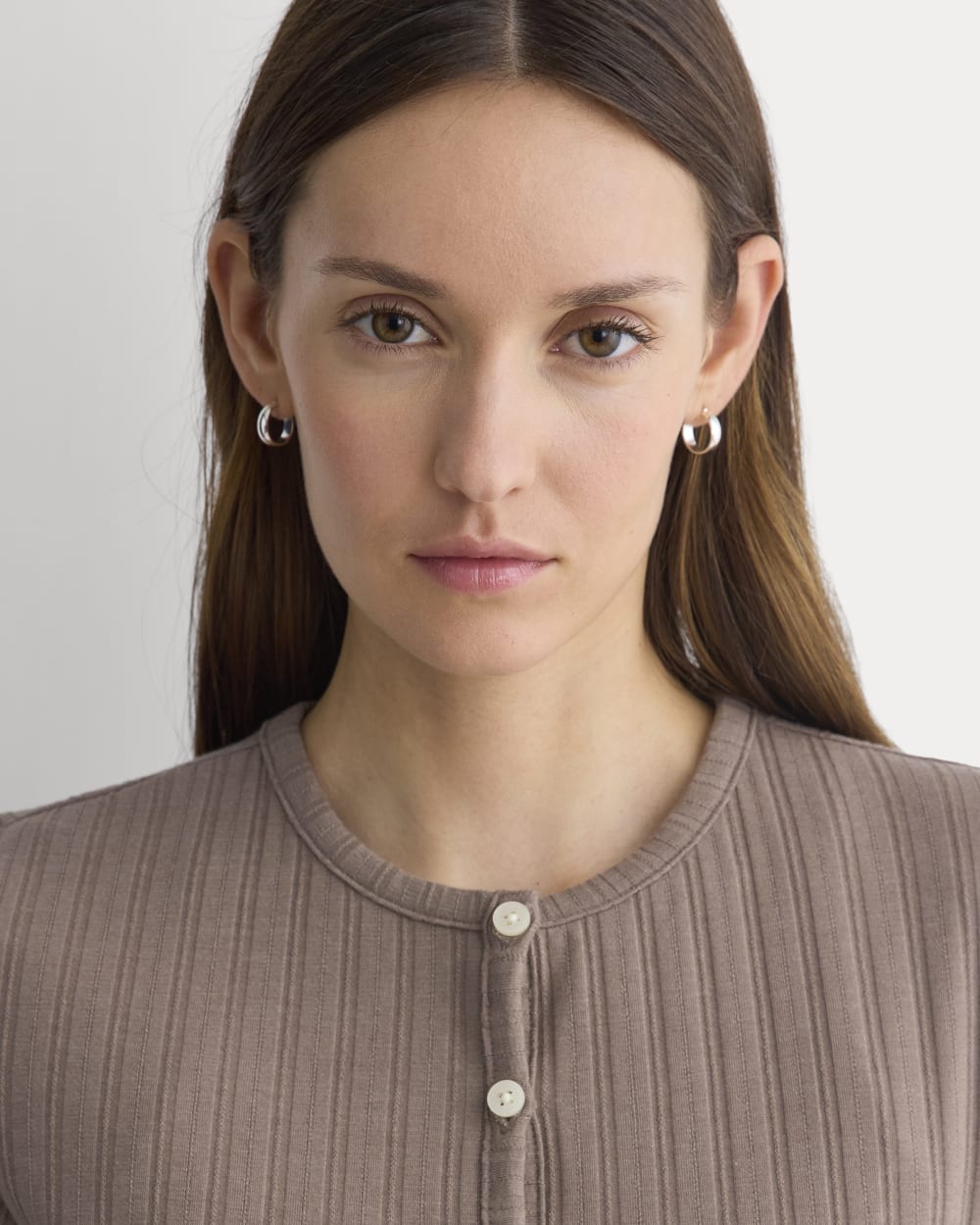 Cardigan in Pointelle in Heathered Chocolate Chip — detail view