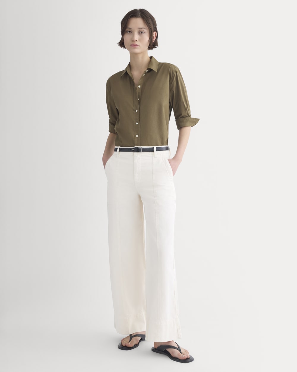 Seamed Wide-Leg Pant in Bone — front view