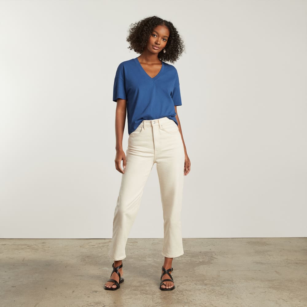 The Organic Cotton Slouchy V-Neck in Deep Blue — detail view