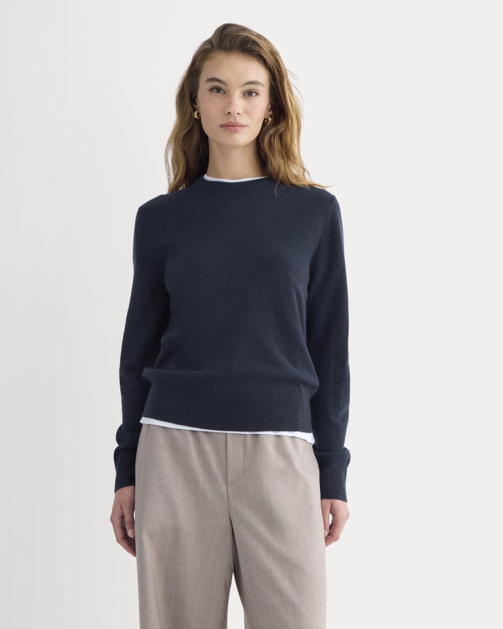 Cashmere Slim Crew Sweater in Navy — front view