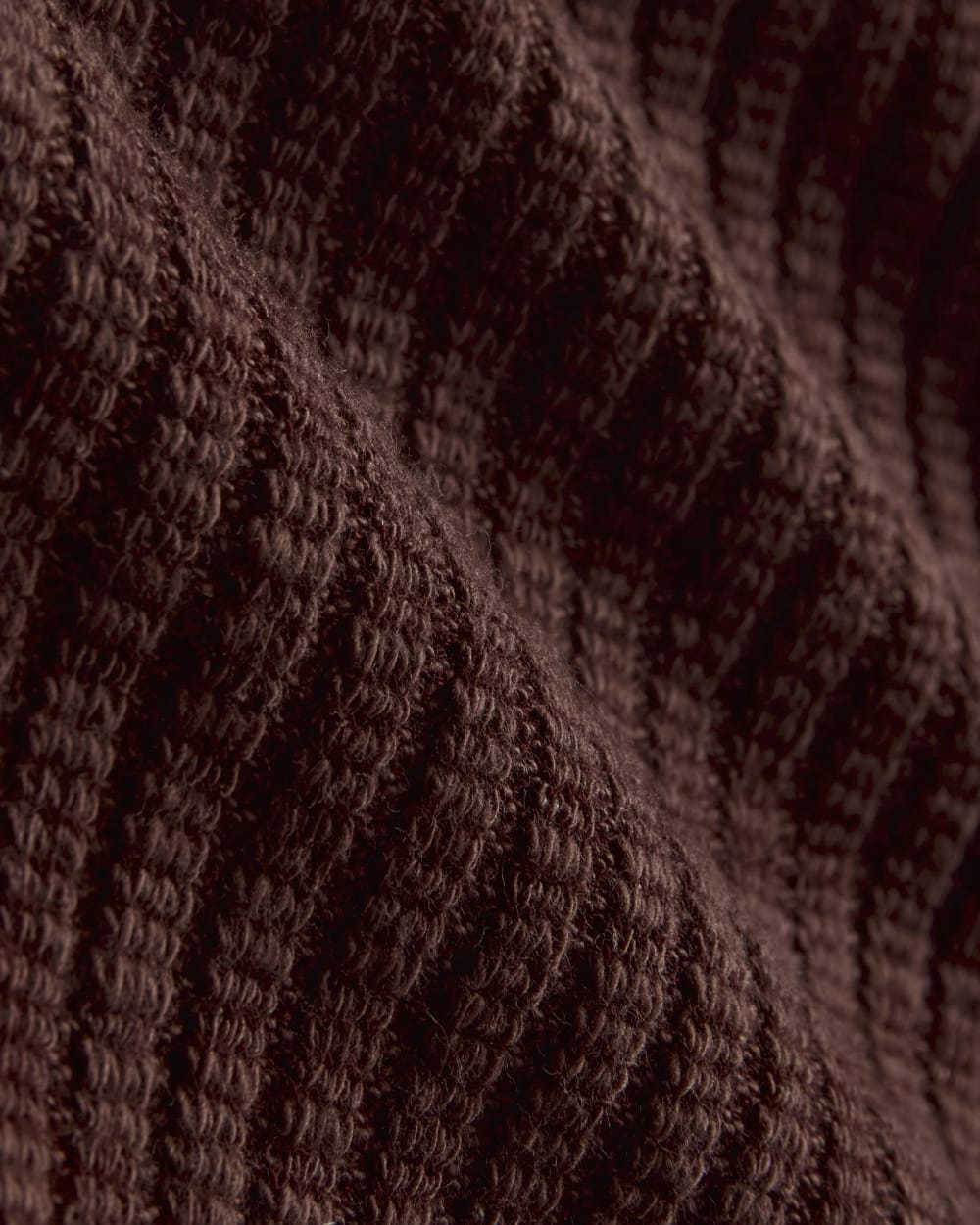 The Cozy Rib Funnel-Neck in Dark Mahogany — detail view