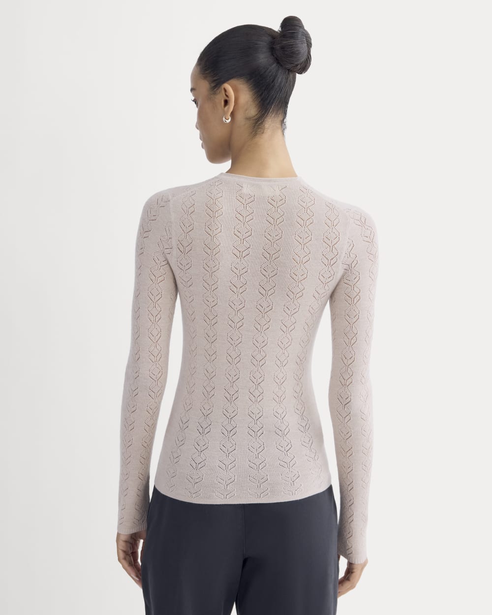 The Pointelle Crew in Ultrasoft Merino in Pale Blush — detail view