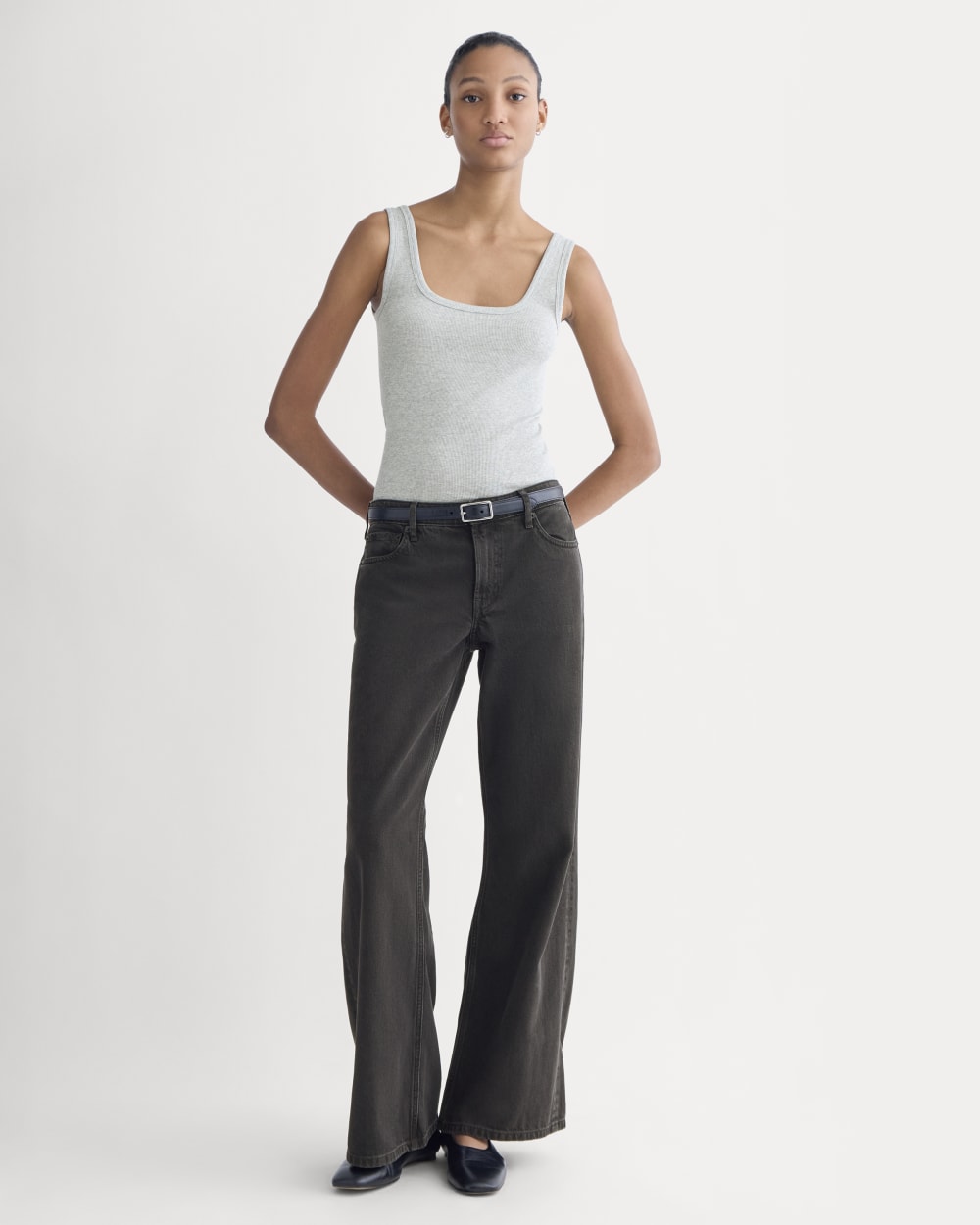 The Luxe Rib Square-Neck Tank in Classic Heather Grey — detail view