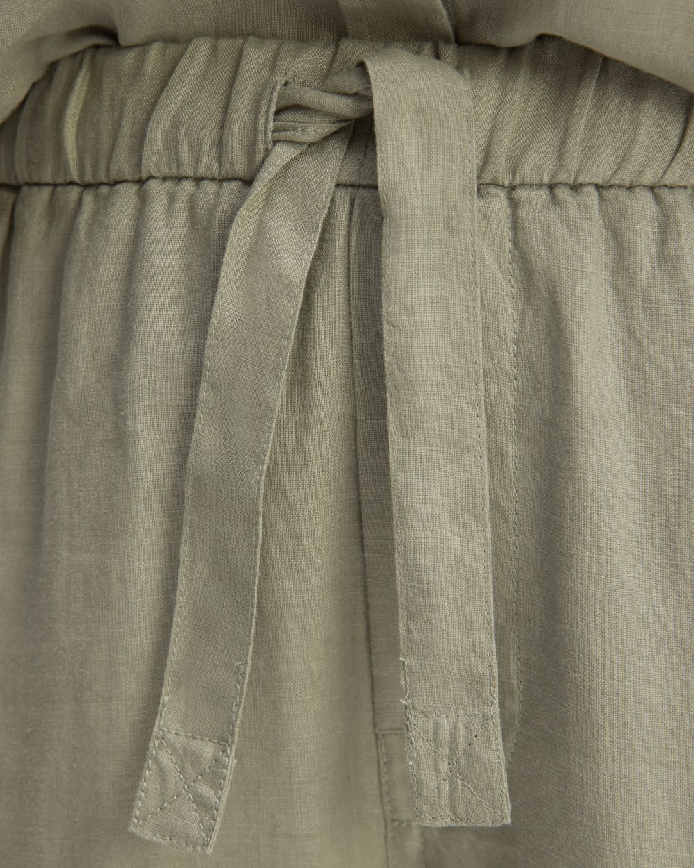 The Linen Pull-On Barrel Pant in Sage Green — detail view