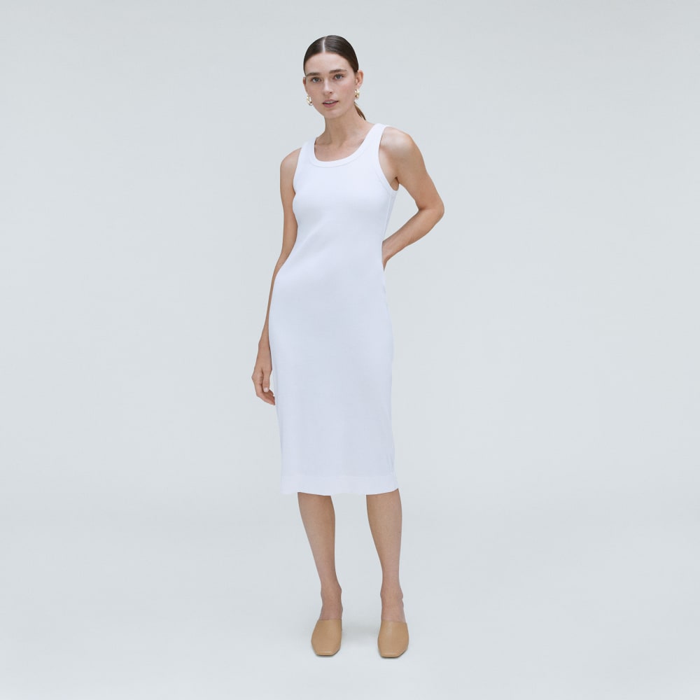 The ’90s Rib Dress in White — detail view
