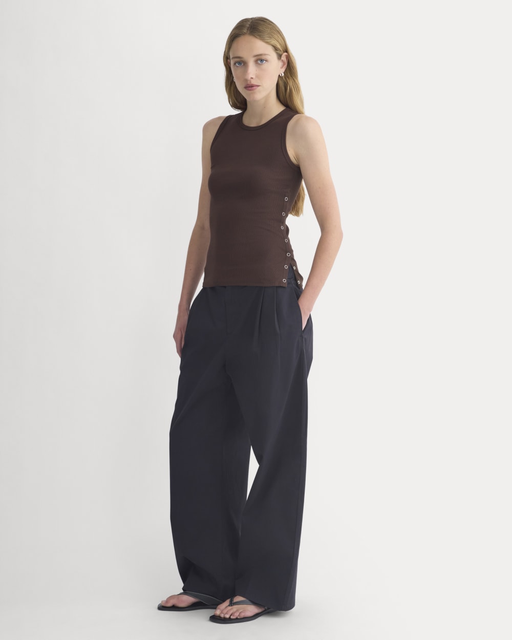 Luxe Rib Side Snap Tank in Coffee Bean — detail view