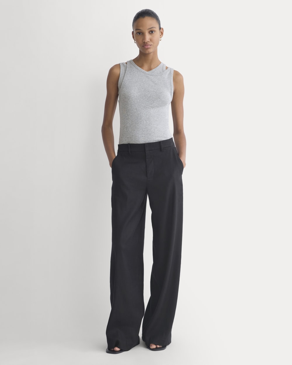 Tissue Layered Tank in Heathered Grey — detail view