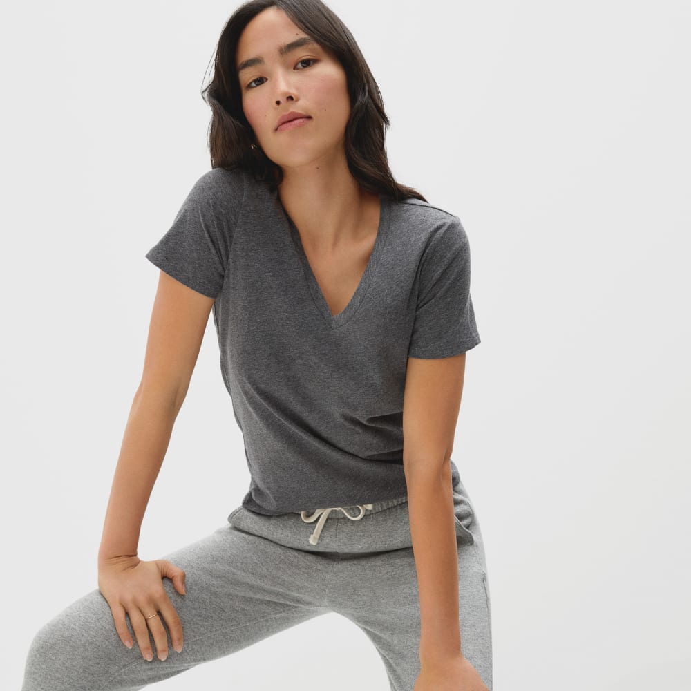 The Organic Cotton V-Neck in Charcoal — front view