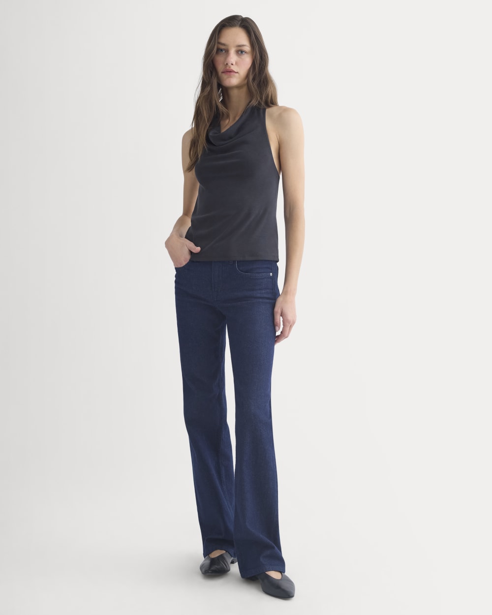 Halter Cowlneck Top in Butterknit in Black — detail view