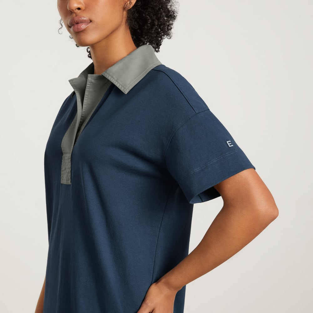 The Organic Cotton Polo Dress in Atlantic — detail view